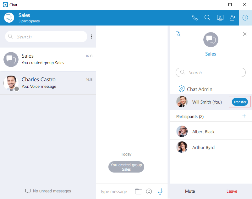 Transferring the role of chat admin